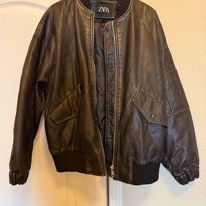 Zara Leather Bomber Jacket